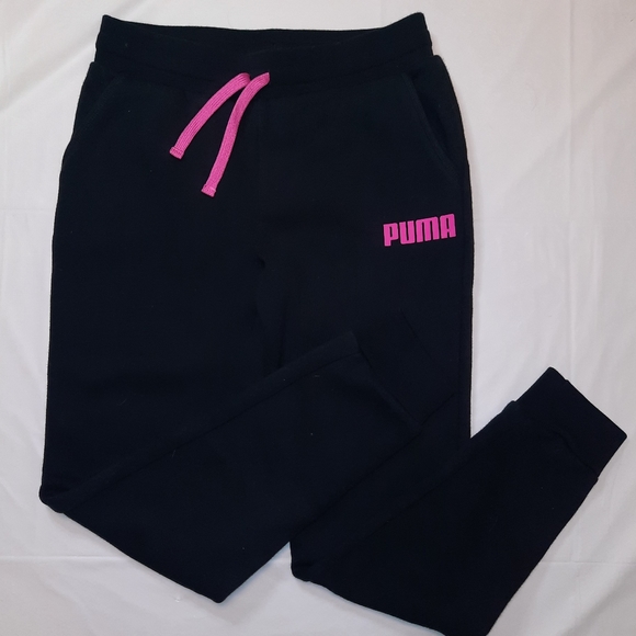 Puma | Black / Pink Sweat Pants Size XL 14/16 Like New - Picture 1 of 7